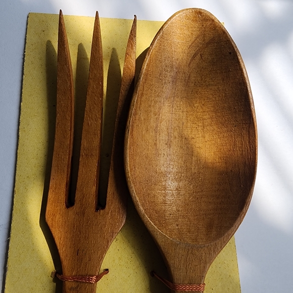 Wooden fork and spoon set vintage - Picture 5 of 6